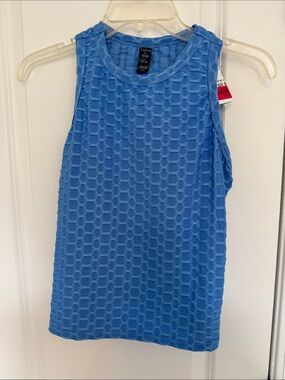 Zobha Perforated Textured Tank Top in Bright Blue